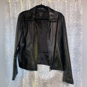 Black leather zip up jacket large lightly